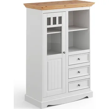 Knihovna KATMANDU Vitrína se zásuvkami Belluno Elegante bílá-přírodní borovice, masiv, rozměr 130x90x45cm