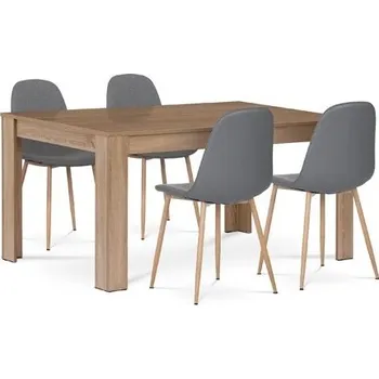 Jídelní set Jídelní set 1+4, stůl 160x90 cm, MDF, dekor dub sonoma, židle potah šedá látka a ekokůže, nohy kov, dekor dub