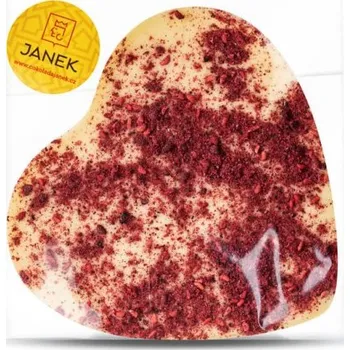 Cukrovinka JANEK Velké bílé srdíčko s drcenými lyofilizovanými malinami a ostružinami 9x9 cm 60 g