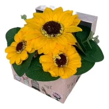 umělá květina made by ANTEROS Dekorace Mýdlová kytice v dárkovém miniboxu Slunečnice