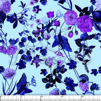 Zakázkový tisk, softshell, kočárkovina... Růžové květy na modré Látky k tisku: Teplákovina počesaná