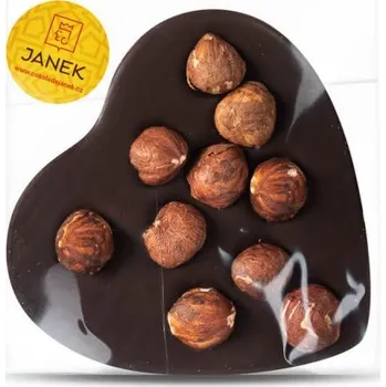 Čokoláda JANEK Velké hořké srdíčko s lískovými ořechy 9x9 cm 70 g