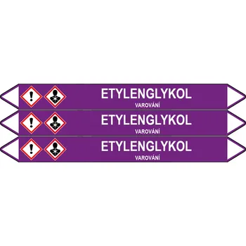 samolepka Značení potrubí, etylenglykol,3 ks, 355 × 37 mm