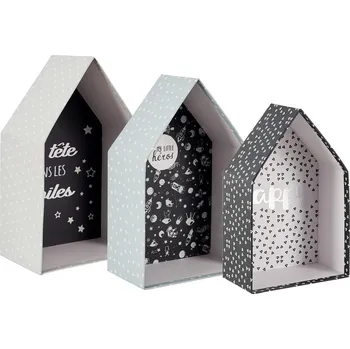 Úložný box Home Deco Kids Kartonové domečky šedé 3 ks