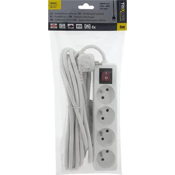 elektrický kabel Prodlužovací přívod 4 zásuvky s vypínačem, 5m, TR 715 F