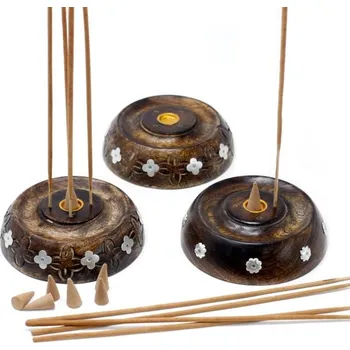 Aroma lampa AWM, Ltd, S3 8AL Stojan z Mangového dřeva na vonné tyčinky a kužele - kulatý výsoky