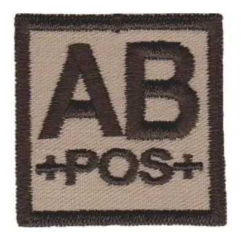 Nášivka NAVYS Označení krevní skupiny AB+ velcro suchý zip 4x4 pouštní desert B-53
