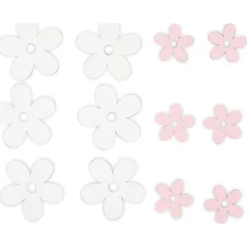 Kytky dřevěné růžové a bílé, mix velikostí 12 ks 7530