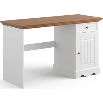 Psací stůl KATMANDU Jednoduchý psací stůl Belluno Elegante, bílá, medový dub, borovice, masiv, rozměr 77x130x53cm