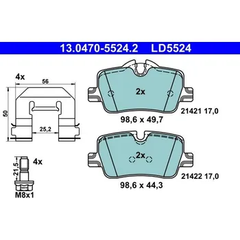Brzdová destička Sada brzdových destiček, kotoučová brzda ATE 13.0470-5524.2