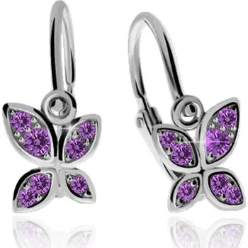 Náušnice Cutie Kids Jewellery c2259-10-50-x-2 Dětské náušnice z bílého zlata na brizuru Cutie motýlci C2259 Ametyst – zlatý šperk ryzosti 585/1000 v Dárkovém balení s Certifikátem GBEWF-00441