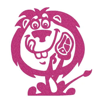 Samolepicí dekorace na vozidlo Mlsný lvíček 001 levá s kusem masa (90 - Ultra Metalic růžová) SAMOLEPKA NA AUTO, NÁLEPKA, FÓLIE, POLEP, TUNING, VLASTNÍ TEXT, TISK, AUTOSAMOLEPKY.cz, POLEPY, OBRÁZEK, LOGO, 3D STICKERS