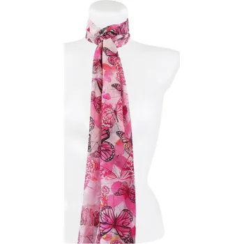 Šátek Dámský obdélníkový šál 36504 s potiskem motýlů, růžové barvy 7200636-3