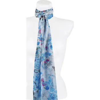 Šátek Dámský obdélníkový šál 36504 s potiskem motýlů, modré barvy 7200636-5