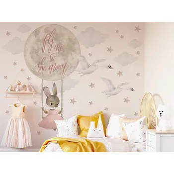 Samolepící dekorace DEKORACJAN Nálepka na zeď - Králičí holčička na houpačce