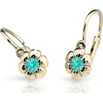 Náušnice Cutie Kids Jewellery c2151-10-80-x-1 Zlaté dětské náušnice na brizuru Cutie kytičky C2151 Mint Green – zlatý šperk ryzosti 585/1000 v Dárkovém balení s Certifikátem GBEYS-00567