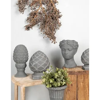 Šedá cementová dekorace socha šiška - Ø 14*29 cm