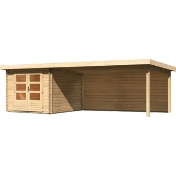 Zahradní stavba LANIT PLAST Dřevěný domek KARIBU BASTRUP 4 + přístavek 400 cm včetně zadní stěny (9306) natur LG2882