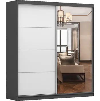 Šatní skříň Eoshop Šatní skříň Queen 42 (203 cm), Grafit / Bílá se Zrcadlem, osvětlení: Profi LED 200