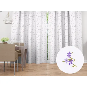 ubrus Bavlněný závěs Sandra SA-296 Drobné fialové kvítí na bílém 150x150 cm