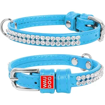 Obojek pro psa Modrý lakovaný kožený obojek s šitým páskem s vysokolesklým krystaly Obvod krku: 18-21cm, šířka: 9mm