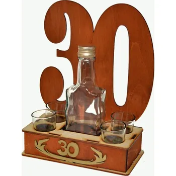 Žertovný předmět Dřevěný stojan s lahvičkou a štamprlíčkami s věkem 30