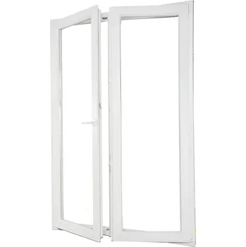 Vchodové dveře ALUPLAST Plastové dvoukřídlé balkonové dveře bílé 130x210 Otvírání: Levé, Zasklení: Dvojsklo Ug= 1,1