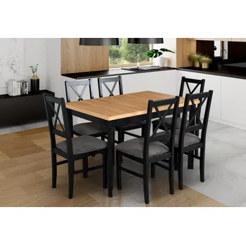 Jídelní set Jídelní set 6+1 Vincenzo Vyberte Tkaninu:: Tkanina EKO 31, Vyberte Moření:: Deska ořech, ostatní černé