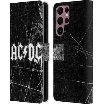 Pouzdro na mobilní telefon Pouzdro na mobil Samsung Galaxy S22 Ultra 5G - HEAD CASE - Rocková skupin ACDC - černobílý nadpis (Otevírací obal, kryt na mobil Samsung Galaxy S22 Ultra 5G - AC/DC černý kámen)