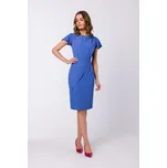 Pouzdrové šaty s páskem a krátkými rukávy S336 Barva: Modrá, Velikost: M