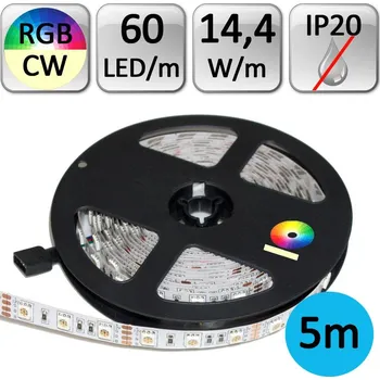 LED páska Berge LED pásek RGB+CW studená bílá 5m 14,4W/m 60LED/m 5050 IP20