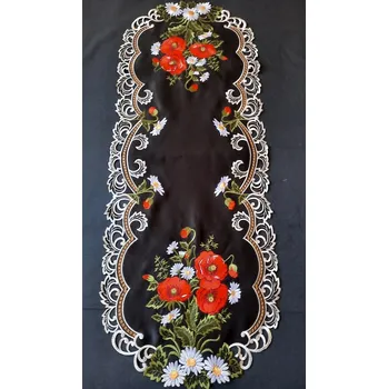 ubrus UBRUS * UBRUSY 110 x 43 vyšívaný * Vlčí máky a kopretina