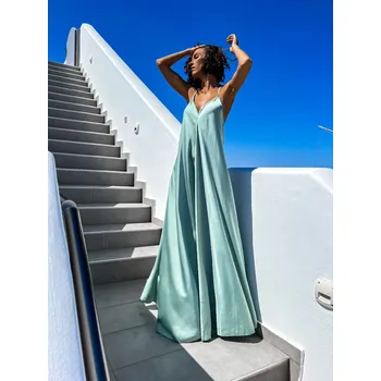 Dámské šaty Světle tyrkysové dlouhé lesklé šaty HAYLEY