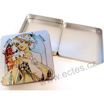 Dóza na potraviny Flower PL406 A. Mucha plechová dóza stříbrná s pantem
