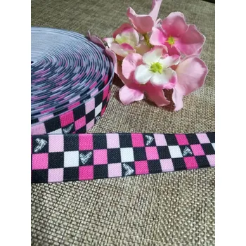 Textilie Šlová pruženka s potiskem šíře 25 mm růžové kostičky