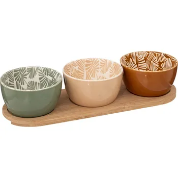 Secret de Gourmet Barevné misky na občerstvení Rivi, na dřevěném podnosu, Ø 9,8 cm