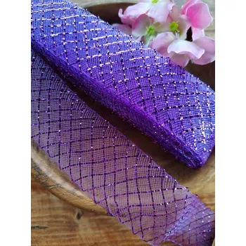 Stuha Modistická krinolína šíře 4 cm s lurexem fialová