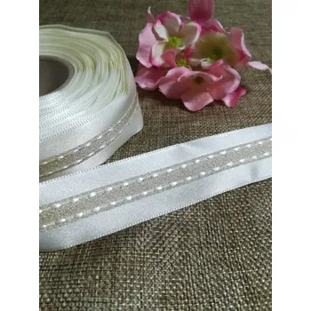 Stuha Atlasová stuha s lurexem šíře 25 mm šampaň