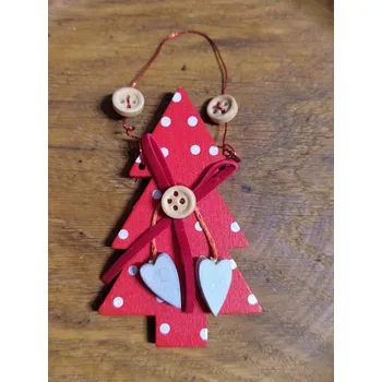 Vánoční dekorace Dřevěný stromeček se srdíčky červený
