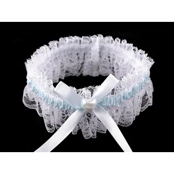 Podvazkový pás Svatební podvazek krajkový se srdcem, barva 3 bílá modrá světlá