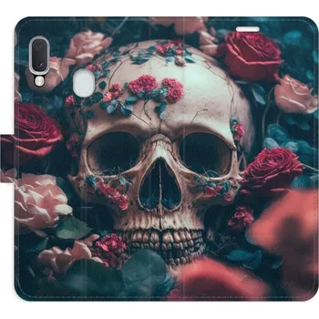Pouzdro na mobilní telefon Flipové pouzdro iSaprio - Skull in Roses 02 - Samsung Galaxy A20e