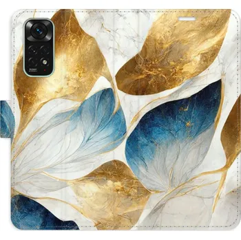 Pouzdro na mobilní telefon Flipové pouzdro iSaprio - GoldBlue Leaves - Xiaomi Redmi Note 11 / Note 11S