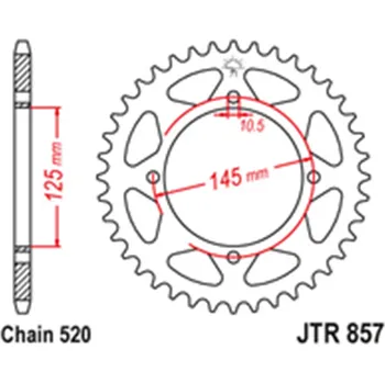 Řetězová sada pro motocykl Zadní rozeta Ocelová JTR857 42 zubů