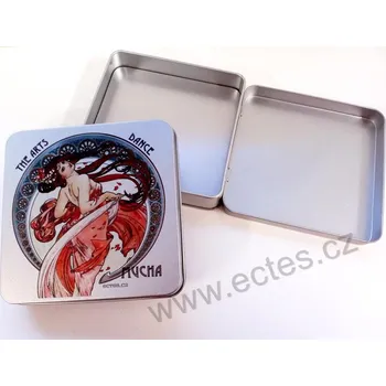 Dóza na potraviny Dance-Tanec PL406 A. Mucha plechová dóza stříbrná s pantem