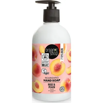 Koupelová kosmetika Organic Shop Vyživující mýdlo na ruce Růže a broskev 500 ml