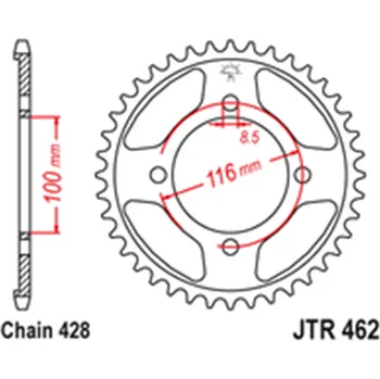 Řetězová sada pro motocykl Zadní rozeta Ocelová JTR462 54 zubů
