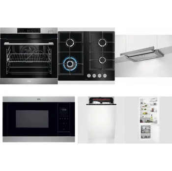 Set domácích spotřebičů AEG BSK782380M + AEG Mastery SpeedBurner HKB64420NB + AEG DPE5660M + AEG Mastery MSB2547D-M + AEG Mastery MaxiFlex FSE73507P + AEG Mastery NoFrost SCB618F6TS