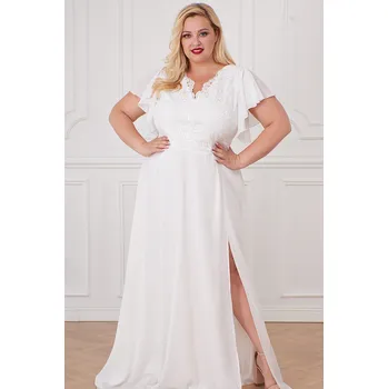 Dámské šaty Svatební značkové šaty ze šifonu CHARLOTTE brocate - 6XL Barva: Smetanová, Velikost: 6XL