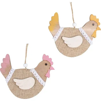 Velikonoční dekorace Dřevěná slepička na zavěšení 13 cm 7443