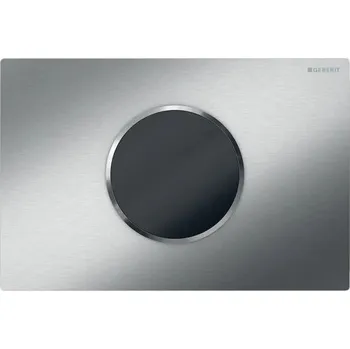 Geberit ovládání WC, elektronické ovládání splachování, napájení z baterie, 2 množství splachování, ovládací tlačítko Sigma10, automatické/bezdotykové, nerez kartáčovaná/lesk (115.908.SN.6)